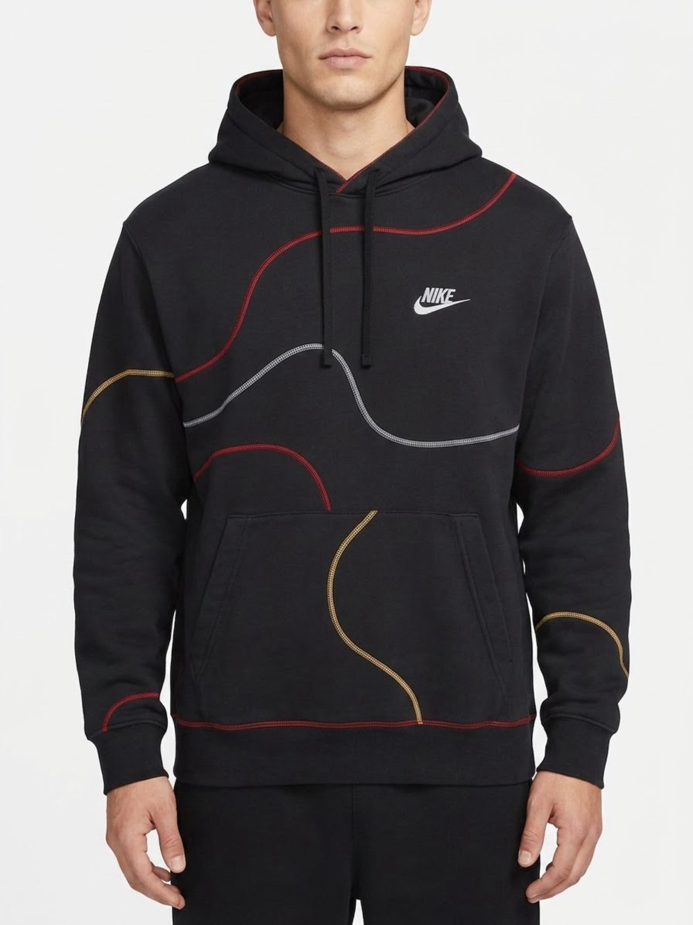 Nike Inside Out Hoodie Mens XL Black Multicolor Stitch CQ7201-010 Fleece